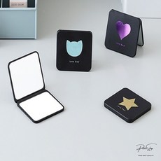 프라임샵 여자 메이크업 수정 휴대용 사각 접이식 2면 거울 여자손거울, 1개, 블랙, 플라스틱