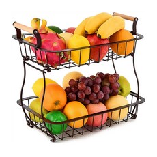 2단 과일 바구니 휴대용 및 분리 가능 가능한 철제바구니 주방 선반 정리대 욕실 수건선반, 블랙Black, 1개