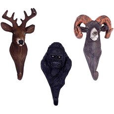Stephanie Imports 장식용 패셔니스타 꾸뛰르 레진 벽 코트 후크 (3개 세트), 엘크, 고릴라, 램