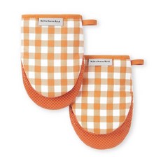KITCHENAID Gingham 미니 오븐 장갑 2팩 세트 매트 블랙 14 x 20.3cm(5.5 8인치), Honey