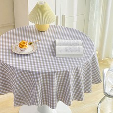레트로 깅엄 체크 원형 방수 식탁보, 레트로 베이지, S(120cm)