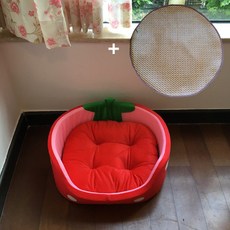 강아지 고양이 수박모양 푹신 쿠션 방석 하우스, 1개, 6_딸기 +쿨매트