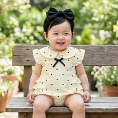 몽실이 블랙리본 프릴 도트 바디슈트