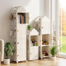 회전 타공판 수납장 앞뒤로 열리는 접이식 수납선반 거실 이동식 수납장 폴딩 간편조립 도어형 책장, 크림색