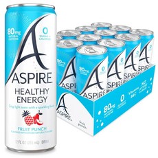 ASPIRE 크랜베리 음료 80mg 천연 무설탕 탄수화물 12팩 녹차 저칼로리 제로 칼로리, ASPIRE 과일 펀치, 355ml