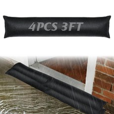 가정용 91.4cm(3피트) 모래가 없는 투광 장벽 4개 - 물 활성화 장벽 샌드백 재사용 가능한 물 장벽 샌드백 범람용 가정 외부 문 차고 지하실, 3ft