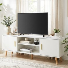 KOTTII 모던 나무 TV다이 거실용 수납장 도어 2개 포함, 화이트