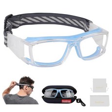 SooGree 남성 여성 농구 축구 고글 라켓볼 안전 훈련 충격 방지 충돌 안경 렌즈 교체 가능 (투명 프레임 블루 코 패드) 226485, 투명 프레임 블루 노즈 패드