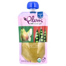 Plum Organics 유기농 이유식 생후 6개월 이상 배 + 완두콩 시금치 함유 113g(4oz) Organics (플럼 오가닉스), Plum Organics, 유기농 이유식, 생후 6개월