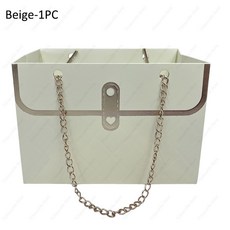 종이 핸드백 꽃다발 데이 크리 휴대용 가방 발렌타인 티브 토트 파티 상자 어머니의 포장 에이 생일 선물, 15x10x10.5cm, Beige1PC