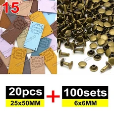 20pcs 믹스 가죽 레이블 100 세트 6x6MM 금속 스파이크 수제 의류에 대 한 양각 태그 DIY 모자 바느질 액세, 01 15