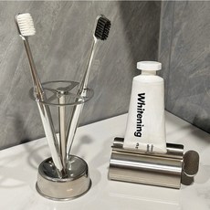 라워스 호텔감성 미니멀 스텐 칫솔거치대, 1세트, 실버