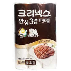 크리넥스 안심 3겹 키친타올 160매 주방타올, 12롤, 12개