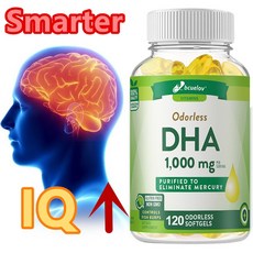 고농도 DHA 보충제 - 1000mg 무취 글루텐 프리 Non-GMO - 뇌건강과 인지기능 지원 주의력과 사고력 향상, 1개, 120회분