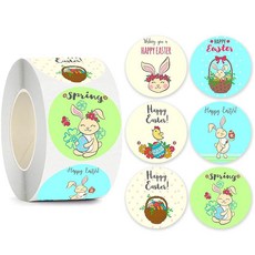 부활절 토끼 스티커 2.5cm1인치 봄 행복한 부활절 토끼 달걀 스티커 롤 6가지 디자인 방수 자체 접착 계란 토끼 스티커 휴일 파티 봉투 스크랩북 장식용 500개 431756, 토끼 -5