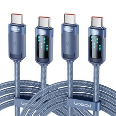 Toocki LED 라이트 PD 100W C to C타입 초고속충전 케이블, 2개, 블루, 1m