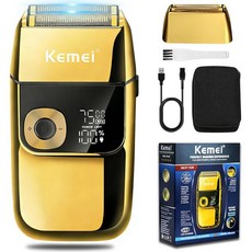 KEMEI 남성 무선 전기 실버 골드 면도기 트리머 LCD 디스플레이 모델 KM 2028, Gold