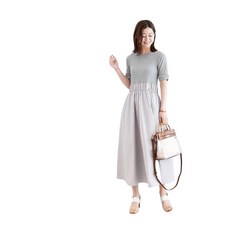Milktea 밀크티 블루벨 리브 플레어 수유 임부 원피스 라이트그레이 L