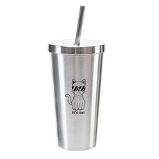잇츠캣 스텐 보온 보냉 빨대 텀블러 캐릭터 스트로우 컵, 500ml, 1개
