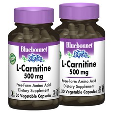 Bluebonnet 左旋肉鹼 500mg植物膠囊 無麩質, 30顆, 2罐