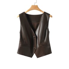 가을 여성 조끼 민소매 베스트 (42~50k 양가죽 M 캐주얼 블랙 리얼 정장 가죽 레더