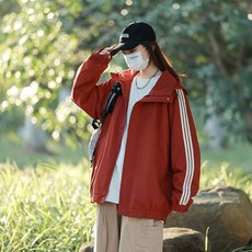 男款三條紋衝鋒衣外套 防風薄款運動連帽夾克, 2XL, 棗紅