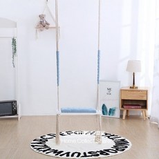 실내 그네 흔들 의자 면 로프 행거 장난감 가정용 사다리, 화이트 블루