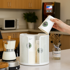 다온이네 종이컵 디스펜서 4구 회전 홀더 테이크아웃컵 정리대, 화이트, 1개