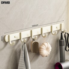 DFMEI 掛鉤粘膠強力免打孔浴室衛生間毛巾衣帽粘鉤貼門後掛衣架牆上壁掛, 1個, 太空鋁6鉤-珍珠白【10cm大鉤距加粗加厚】:如圖