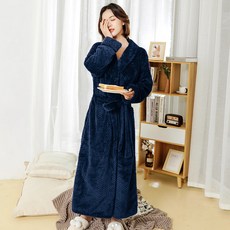 加厚法蘭絨睡袍浴袍套裝 秋冬保暖長款家居服