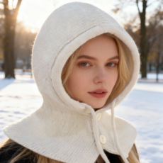 바라클라바 넥워머 도톰한 니트 후드넥워머 방한 워머 남여공용, 베이지, 1개