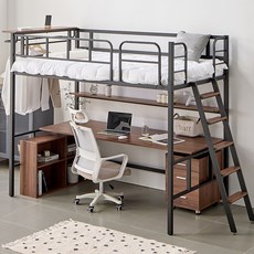 라자가구 뉴북까페 철제 2층 벙커침대 책상형 침대 프레임 MS 학생 어린이 성인 기숙사, 화이트