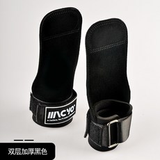 麗佳運動健身防滑護掌力量訓練手套，牛皮四指護手掌，引體向上舉重助力, 黑色-硬拉阻力手套-雙層加厚款, 1個