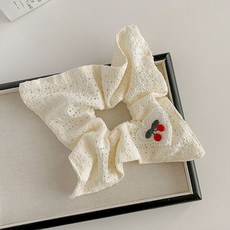 鏤空蕾絲櫻桃愛心髮圈 甜美飾馬尾絲巾, 櫻桃方巾大腸髮圈, 1個