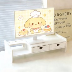 YAPOGI 모니터받침대 수납선반 가정용 사무실용 컴퓨터받침대, 화이트 2단서랍