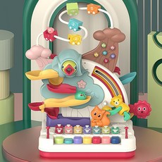 多功能兒童電子敲琴滾珠滑滑樂軌道男女小孩動腦智力音樂鋼琴玩具, 1個, 益智敲琴大冒險:1