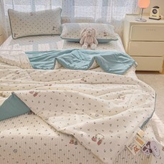 초정상점CHOJEONGSTORE 여름홑이불 쿨링이불 차렵이불, 가드니아 여름 - 로맨틱 토끼, 더블 침대 200x230 cm