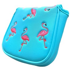 Flamingo 자수 골프 스퀘어 말렛 퍼터 커버 헤드커버 마그네틱 블루 클럽 액세서리 남성 여성 골퍼용 133860, Flamingo 자수 골프 스퀘어 말렛 퍼터 커버 헤드