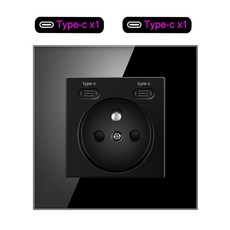 NYWP 터치 라이트 스위치 프랑스 소켓 USB C 휴대폰 충전 크리스탈 글래스 123구 벽 스위치 이중 소켓 블랙, 13 Type c