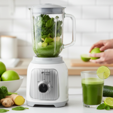 키친아트 유리 믹서기 1.5L 미니 블렌더 500W 얼음분쇄 스무디 주스 이유식 가정용, 퓨어화이트