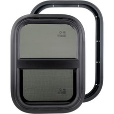 듀레팩스 수평 RV 창문 30인치 너비 x 20인치 높이 착색 슬라이드 트레일러 강화 유리 캠퍼 교체용 네트 스크린 및 트림 링 포함 DOT 승인, 14"x16"