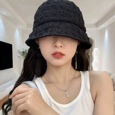 BestStar 여성 버킷햇 벙거지 여름 모자 심플 패션 모자, 블랙, 1개