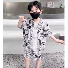 賣場優選童裝 兒童套裝 兒童花襯衫棉綢套裝新款夏威夷度假柔軟透氣外穿男童綿綢沙灘夏裝