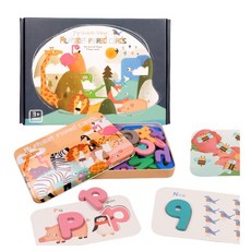 木製字母數字認知學習卡 鐵盒收納 兒童早教啟蒙教具, 多色, 1套