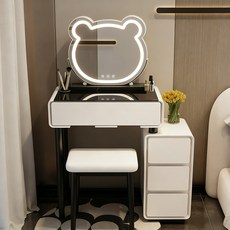 Tixpra 서랍장 화장대 세트 LED 수납화장대 조립 불필요 완제품은 사용할 수 있습니다, 블랙600