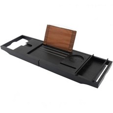 휴대폰 태블릿과 와인 북 홀더 블랙 욕조가 있는 캐디 트레이 욕실 정리함을 위한 확장형 1PCS 대나무 확장 욕조 핏, Black a, 1개