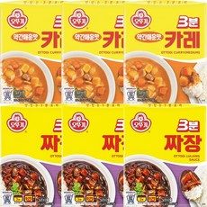 오뚜기 3분 카레 약간매운맛 3개+짜장 3개, 6개, 200g