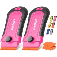 DIYSELF 1팩 면도날 스크레이퍼 15개의 칼날이 추가된 창문 청소용 스크레이퍼 도구 페인트 쿡탑 오븐 유리 스토브 상단 뷰트인 블레이드 수납이 가능한 면도기, 2 Pack