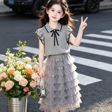 女童夏季套裝 短袖網紗裙 120cm