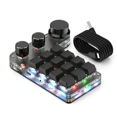 프로그래밍 가능한 DIY 기계식 키보드 RGB 12 키 3 노브 매크로 키패드 블루투스 및 USB 핫스왑 노트북 PC용, Black USB Wired